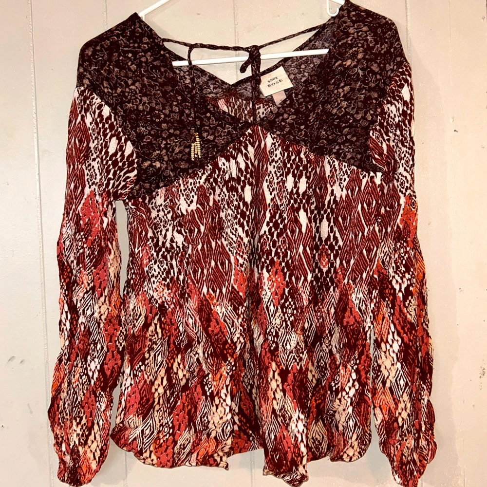Knox Rose size small blouse pink and brown print